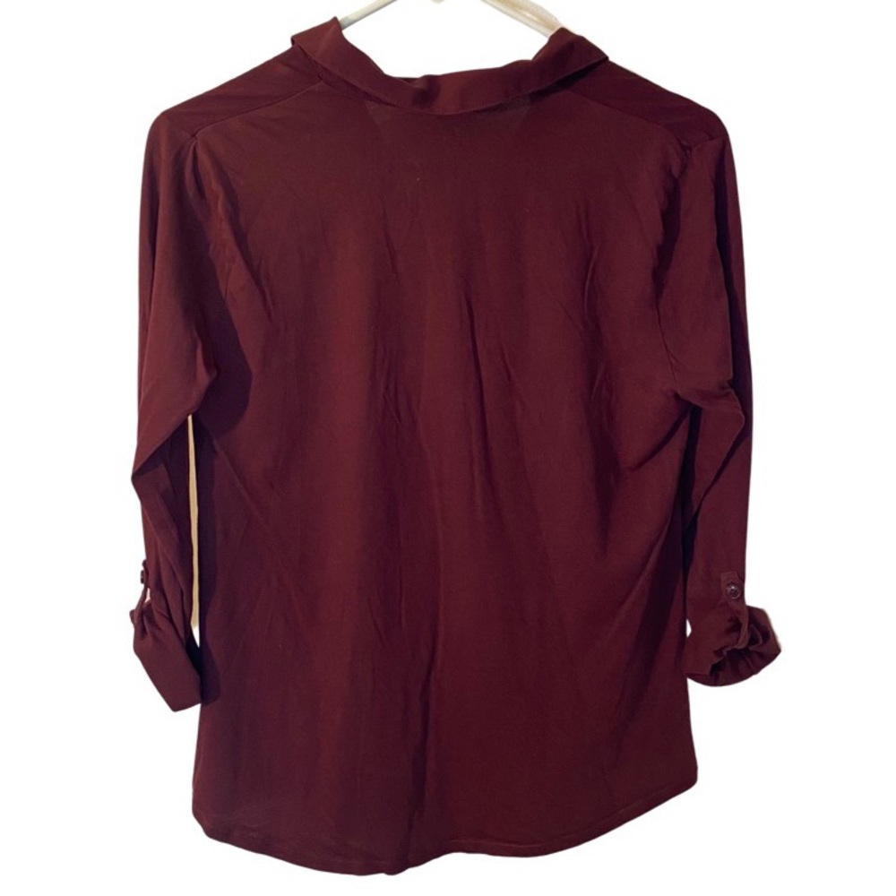 Ann Taylor LOFT | Three Quarter Long Sleeve Burgundy Top | Size Small Petite - Picture 2 of 4